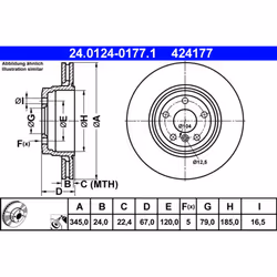 Disque de frein ATE 24.0124-0177.1 arrière, ventilé, à haute teneur en carbone, 1 pièce