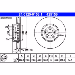 Disque de frein ATE 24.0125-0156.1 avant, ventilé, 1 pièce