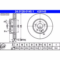 Disque de frein ATE 24.0128-0145.1 avant, ventilé, à haute teneur en carbone, 1 pièce