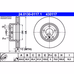 Disque de frein ATE 24.0130-0117.1 avant, ventilé, à haute teneur en carbone, 1 pièce