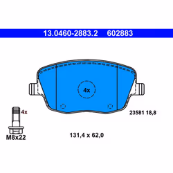 Jeu de plaquettes de frein ATE 13.0460-2883.2, avant