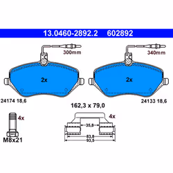 Jeu de plaquettes de frein ATE 13.0460-2892.2, avant