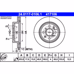 Disque de frein ATE 24.0117-0106.1 avant, ventilé, 1 pièce