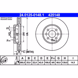 Disque de frein ATE 24.0125-0148.1 avant, ventilé, à haute teneur en carbone, 1 pièce