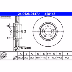 Disque de frein ATE 24.0128-0147.1 avant, ventilé, à haute teneur en carbone, 1 pièce