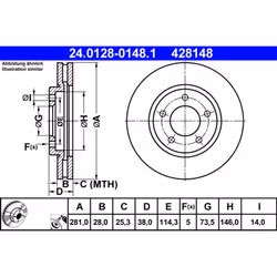 Disque de frein ATE 24.0128-0148.1 avant, ventilé, 1 pièce