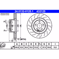 Disque de frein ATE 24.0132-0125.1 avant, ventilé, à haute teneur en carbone, 1 pièce