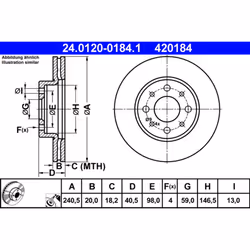 Disque de frein ATE 24.0120-0184.1 avant, ventilé, 1 pièce