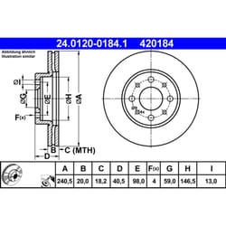 Disque de frein ATE 24.0120-0184.1 avant, ventilé, 1 pièce