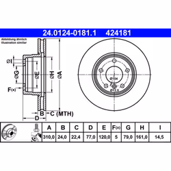 Disque de frein ATE 24.0124-0181.1 avant, ventilé, à haute teneur en carbone, 1 pièce