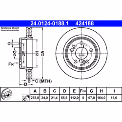 Disque de frein ATE 24.0124-0188.1 arrière, ventilé, à haute teneur en carbone, 1 pièce