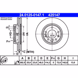 Disque de frein ATE 24.0125-0147.1 avant, ventilé, 1 pièce
