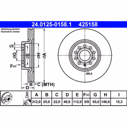 Disque de frein ATE 24.0125-0158.1 avant, ventilé, à haute teneur en carbone, 1 pièce