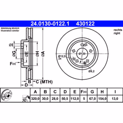 Disque de frein ATE 24.0130-0122.1 avant, ventilé, à haute teneur en carbone, 1 pièce