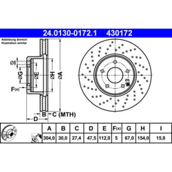Disque de frein ATE 24.0130-0172.1 avant, ventilé, à haute teneur en carbone, 1 pièce