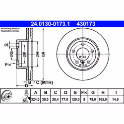 Disque de frein ATE 24.0130-0173.1 avant, ventilé, à haute teneur en carbone, 1 pièce