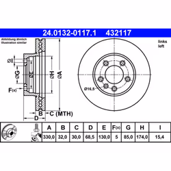 Disque de frein ATE 24.0132-0117.1 avant, ventilé, à haute teneur en carbone, 1 pièce