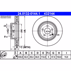 Disque de frein ATE 24.0132-0144.1 avant, ventilé, à haute teneur en carbone, 1 pièce
