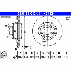 Disque de frein ATE 24.0134-0124.1 avant, ventilé, à haute teneur en carbone, 1 pièce