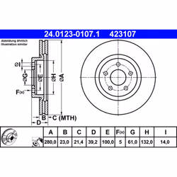 Disque de frein ATE 24.0123-0107.1 avant, ventilé, à haute teneur en carbone, 1 pièce