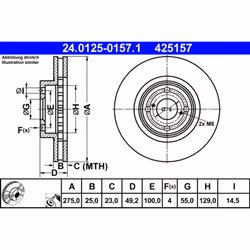 Disque de frein ATE 24.0125-0157.1 avant, ventilé, 1 pièce