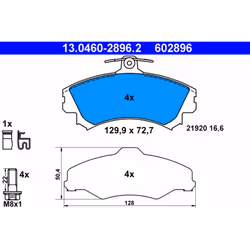 Jeu de plaquettes de frein ATE 13.0460-2896.2, avant