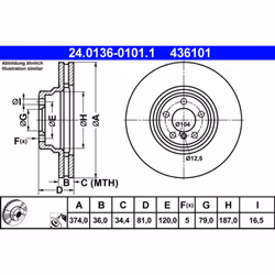 Disque de frein ATE 24.0136-0101.1 avant, ventilé, à haute teneur en carbone, 1 pièce