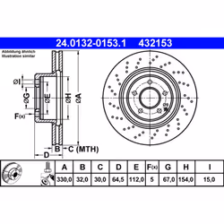 Disque de frein ATE 24.0132-0153.1 avant, ventilé, à haute teneur en carbone, 1 pièce