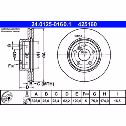 Disque de frein ATE 24.0125-0160.1 avant, ventilé, à haute teneur en carbone, 1 pièce