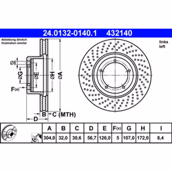 Disque de frein ATE 24.0132-0140.1 avant, ventilé, à haute teneur en carbone, 1 pièce