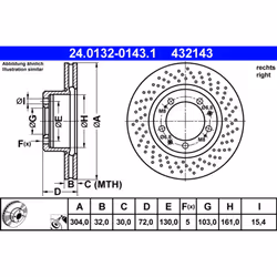 Disque de frein ATE 24.0132-0143.1 avant, ventilé, à haute teneur en carbone, 1 pièce