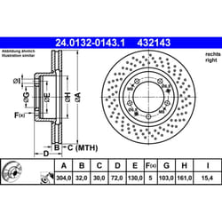 Disque de frein ATE 24.0132-0143.1 avant, ventilé, à haute teneur en carbone, 1 pièce