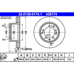 Disque de frein ATE 24.0128-0174.1 avant, ventilé, à haute teneur en carbone, 1 pièce