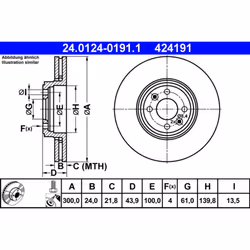 Disque de frein ATE 24.0124-0191.1 avant, ventilé, à haute teneur en carbone, 1 pièce
