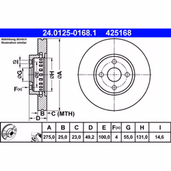 Disque de frein ATE 24.0125-0168.1 avant, ventilé, 1 pièce
