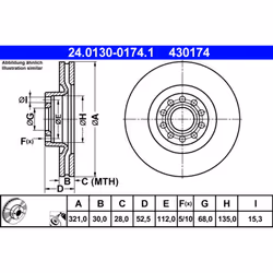 Disque de frein ATE 24.0130-0174.1 avant, ventilé, à haute teneur en carbone, 1 pièce