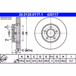 Disque de frein ATE 24.0125-0117.1 avant, ventilé, à haute teneur en carbone, 1 pièce