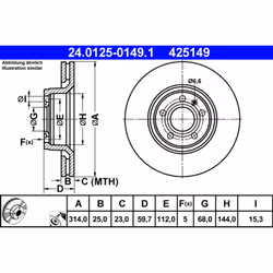 Disque de frein ATE 24.0125-0149.1 avant, ventilé, à haute teneur en carbone, 1 pièce