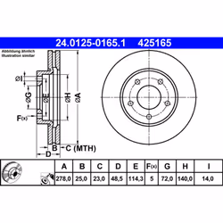 Disque de frein ATE 24.0125-0165.1 avant, ventilé, à haute teneur en carbone, 1 pièce