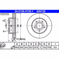 Disque de frein ATE 24.0126-0130.1 avant, ventilé, 1 pièce
