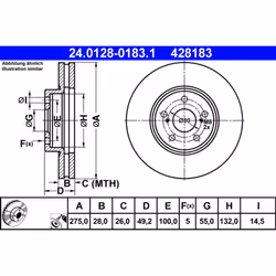 Disque de frein ATE 24.0128-0183.1 avant, ventilé, 1 pièce