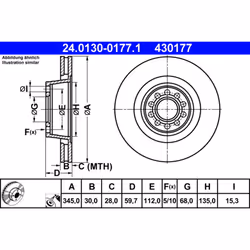 Disque de frein ATE 24.0130-0177.1 avant, ventilé, à haute teneur en carbone, 1 pièce