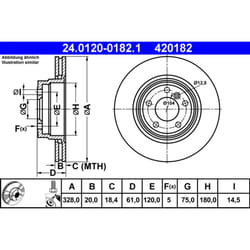 Disque de frein ATE 24.0120-0182.1 arrière, ventilé, à haute teneur en carbone, 1 pièce