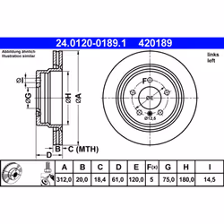 Disque de frein ATE 24.0120-0189.1 arrière, ventilé, à haute teneur en carbone, 1 pièce