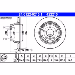Disque de frein ATE 24.0122-0215.1 arrière, ventilé, 1 pièce