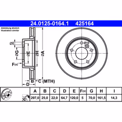 Disque de frein ATE 24.0125-0164.1 avant, ventilé, 1 pièce