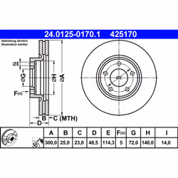 Disque de frein ATE 24.0125-0170.1 avant, ventilé, à haute teneur en carbone, 1 pièce