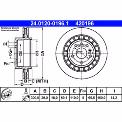 Disque de frein ATE 24.0120-0196.1 arrière, ventilé, 1 pièce