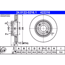 Disque de frein ATE 24.0122-0216.1 avant, ventilé, à haute teneur en carbone, 1 pièce