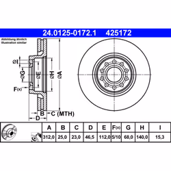 Disque de frein ATE 24.0125-0172.1 avant, ventilé, à haute teneur en carbone, 1 pièce